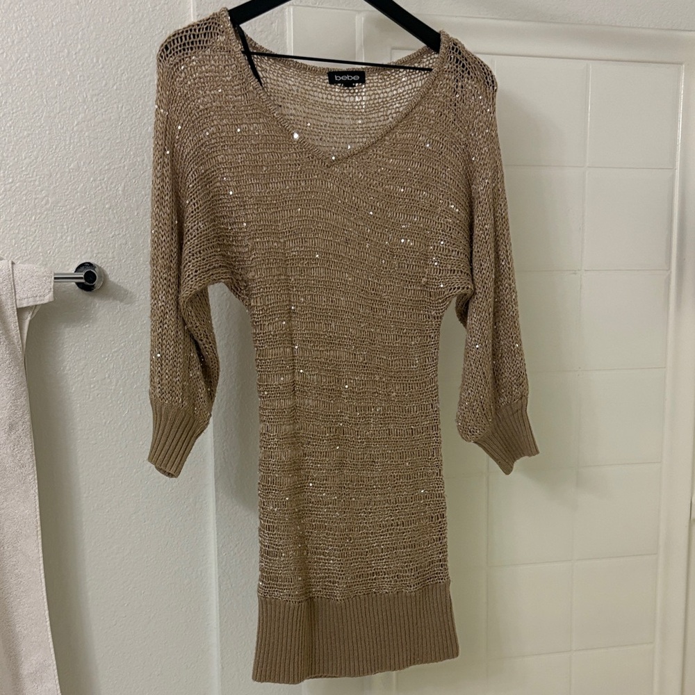 Bebe Y2K Beige Sequin Knit sweater